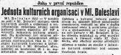 Mladá Boleslav, Kolár, fotodokumentace 1936-1950, článek o slučování mladoboleslavských ochotnických spolků, 1948