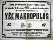 Ukrajina, Užhorod, Český dramatický klub, Věc Makropulos - plakát, 1926,