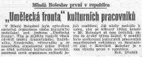 Mladá Boleslav, Kolár, fotodokumentace 1936-1950, novinová zpráva o vytvoření společné Umělecké fronty kulturních pracovníků, 1948