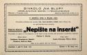 Praha-Malá Strana, Spolek Čs. Červeného kříže, Nepište na inserát - plakát, v Divadle Na Slupi, 1933