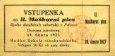 Pečky, Tyl, vstupenka na Maškarní ples, 1927
