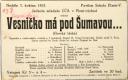 Plzeň, Jednota mládeže při Církvi československé, Vesničko má pod Šumavou – plakát, 1933
