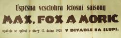 Praha-Nové Město, Divadlo Na Slupi, Max, Fox a Moric - plakát, 1928