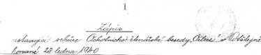 Potštejn, Orlice, Protokoly 1940 -1946, s. 01, záhlaví zápisu ustavující schůze Orlice 28.1.1940