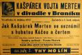 Praha-Braník, SDO, Jak kašpárek Merten se seznámil s hubatou Káčou a čertem - plakát, 1937