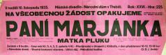 Třebíč, Vrchlický, Paní Marjánka, matka pluku - plakát, 1935