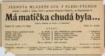 Plzeň, Jednota mládeže při Církvi československé, Má matička chudá byla – plakát, 1933