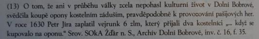 Bobrová, zápis o oponě 1630, cit. in Chocholáč, Selské peníze