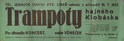 Vysoká Libeň, Sokol, Trampoty hajného Klobáska - plakát, 1933