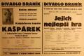 Praha-Braník, SDO,  Kašpárek v rekordním času, s Honzou ženou čerta k ďasu - Jejich nejlepší hra - plakát, 1932