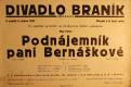 Praha-Braník, SDO, Podnájemník paní Bernáškové - plakát, 1937
