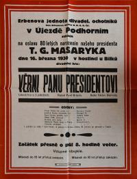 Podhorní Újezd, Erbenova jednota, Věrni pani presidentovi - plakát, 1930
