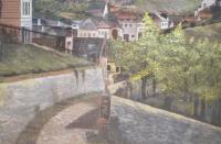 Holetín, sál hostince, opona, Karlštejn, dolní část obrazu1