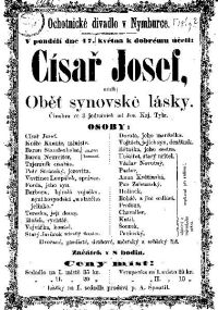 Nymburk, Hálek, Císař Josef aneb Oběť synovské lásky – plakát, 1869?