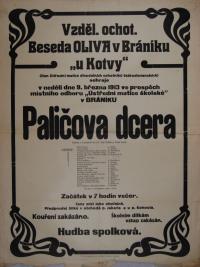 Praha-Braník, Oliva, Paličova dcera - plakát, 1913