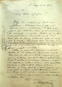 Štein-Táborský, dopis Miloše Šimáčka o vydání Příspěvků..., 1932