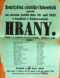 Koberovice, Kroužek divadelních ochotníků, Hrany - plakát, 1921