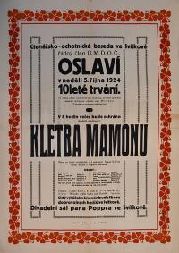 Svítkov, Čtenářsko-ochotnická beseda, Kletba mamonu - plakát, 1924