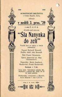 Cedar Rapids, Ochotnické družstvo, Šla Nanynka do zelí - program, 1939