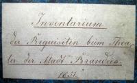 Brandýs nad Labem, Inventarium der Requisiten beim Theater der Stadt Brandejs 1851, 01, titul na obálce
