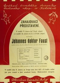 Kolín, Okresní osvětový sbor, Johannes doktor Faust - plakát, 1936