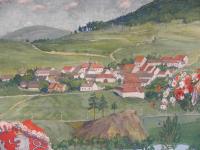 Strunkovice nad Volyňkou, detail opony divadelních ochotníků, autor Maxmilián Boháč, 1909-1920