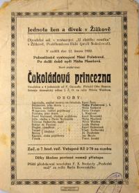 Praha-Žižkov, Jednota žen a dívek, Čokoládová princezna - plakát, 1922