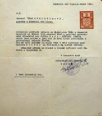 Vodná, Divadelní ochotnická jednota, žádost o povolení hry, 1942