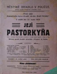 Sádek, Klicpera, Její pastorkyňa - plakát, 1920