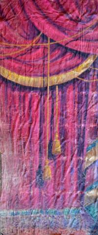 Oldřiš, Orlovna, opona příchod Čechů, nápis Kde domov můj, autor Jan Herynek, detail opony, 1929