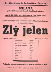 Sudoměřice u Bechyně, Újezdní osvětová beseda, Zlý jelen - plakát, 1958