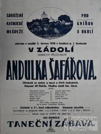 Knířov, Katolická mládež, Andulka šafářova - plakát, 1928