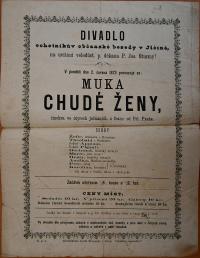 Jičín, Občanská beseda, Muka chudé ženy - plakát, 1873