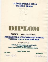 SČDO, scénografická škola, 1976-79, diplom o absolutoriu Elišky Peroutkové, 1979