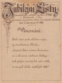 Miletín, Muzeum 3/55, Bakov nJ, Jubilejní listy DS Tyl, 1887