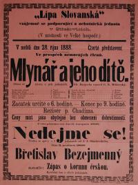 Praha-Střešovice, Lípa slovanská, Mlynář a jeho dítě - plakát, 1888 