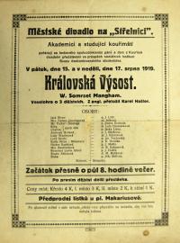 Kouřim, Akademici, SDO, Královská výsost - plakát, 1919