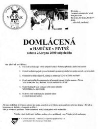 Pivín, Větřák, Domlácená - pozvánka