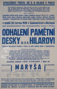 Sudoměřice u Bechyně, Sokol, Maryša, odhalení pamětní desky K. H. Hilarovi – plakát, 1936