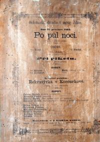 Žďár nad Sázavou, Ochotnické divadlo, Po půlnoci - Při piketu - Rekrutýrka v Kocourkově - plakát, 1864