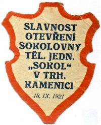 Trhová Kamenice, Sokol, odznak, 1921