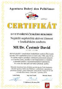 Čestmír David, Certifikát, 2010