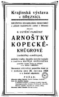 Březnice, Družstvo divadelních ochotníků, uctění památky Arnoštky Kopecké - plakát, 1928