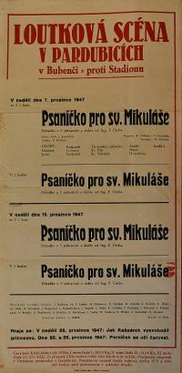 Pardubice, Loutková scéna, Psaníčko pro sv. Mikuláše - plakát, 1947