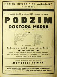 Pečky, Tyl, Podzim doktora Marka - plakát, 1923