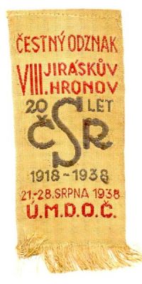 Hronov, Jiráskův 1938, čestný odznak, stuha,