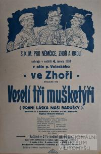 Němčice, Zhoř, Katolická mládež, Veselí tři mušketýři - plakát, 1934