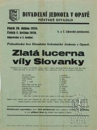 Opava, Divadelní jednota, Zlatá lucerna víly Slovanky - plakát, 1938
