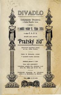 Cedar Rapids, Ochotnické družstvo, Pražský žid - program, 1924