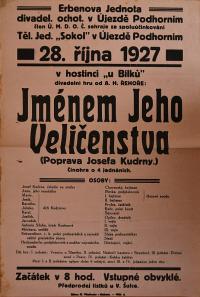 Podhorní Újezd, Erbenova jednota, Sokol, Jménem Jeho Veličenstva - plakát, 1927